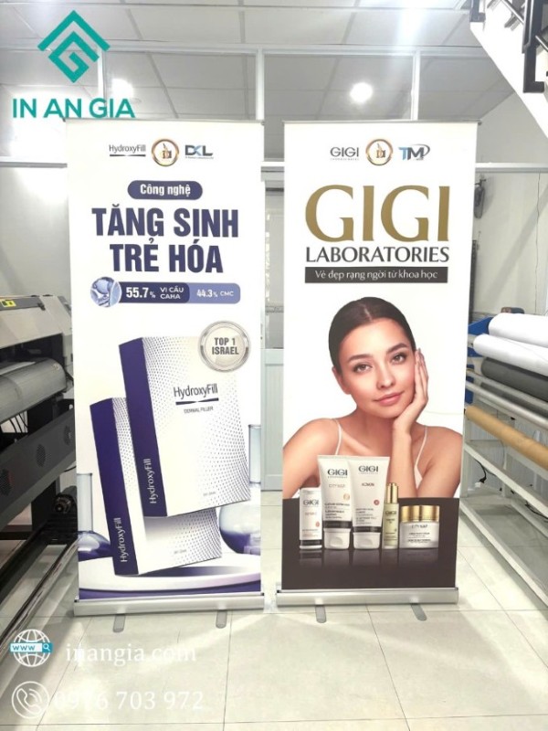 Mẫu thiết kế standee Spa thẩm mỹ viện GIGI Laboratories quảng bá trẻ hóa da.